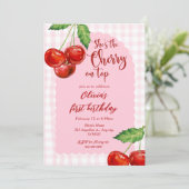 pink Coquette Cherry on top Girl 1st Birthday Kaart (Staand voorkant)