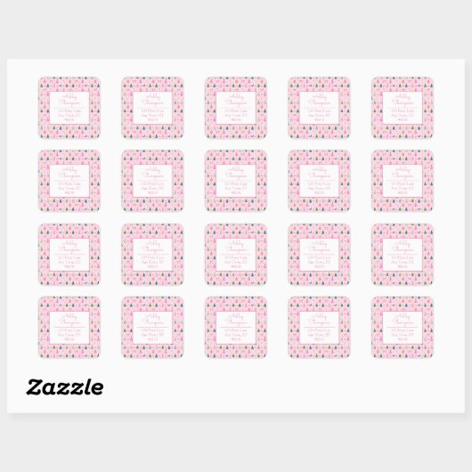 Pink Coquette Christmas Vierkante Sticker (Vel)