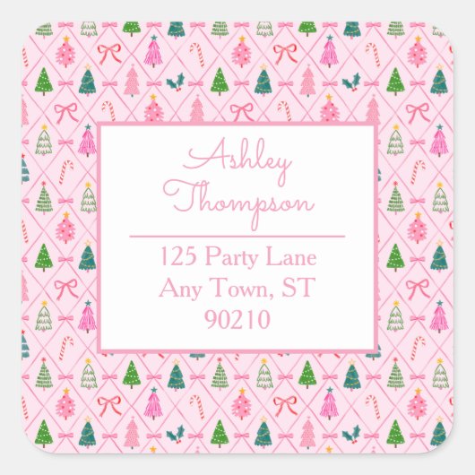 Pink Coquette Christmas Vierkante Sticker (Voorkant)