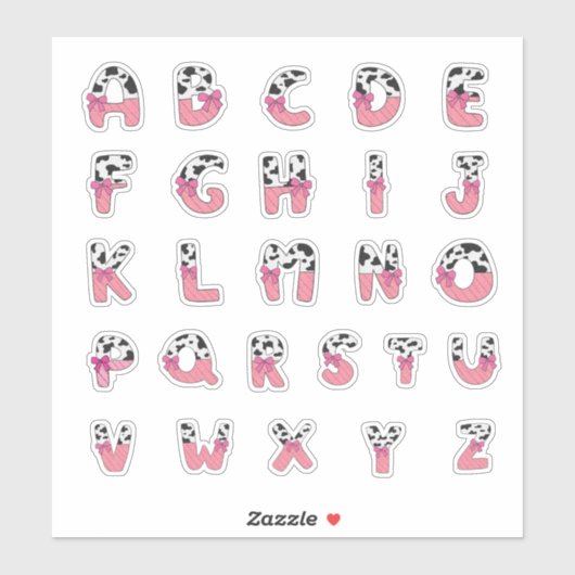 Pink Coquette Cow Print Alphabet Cowgirl Letters Sticker (Vel)