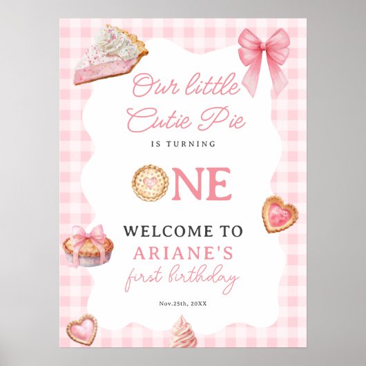 Pink Coquette Cutie Pie First Birthday Welcome Poster (Voorkant)