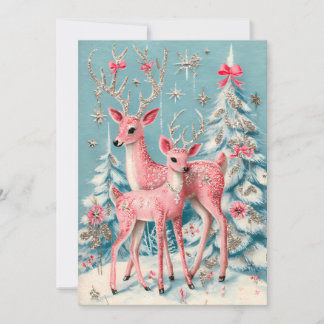 Pink Coquette Deer Vintage Christmas Kaart