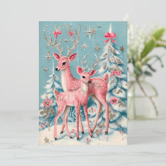 Pink Coquette Deer Vintage Christmas  Kaart (Staand voorkant)
