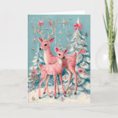 Pink Coquette Deer Vintage Christmas  Kaart (Voorkant)