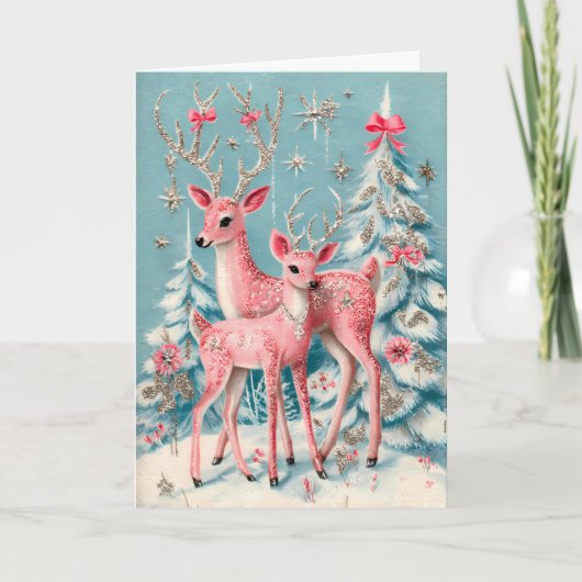 Pink Coquette Deer Vintage Christmas  Kaart (Voorkant)
