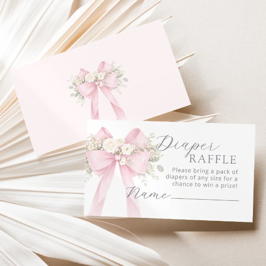 Pink Coquette Floral Bow Diaper raffle ticket  Informatiekaartje