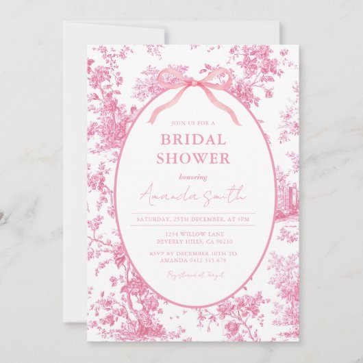 Pink Coquette Floral Toile Bridal Shower Kaart (Voorkant)