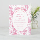 Pink Coquette Floral Toile Bridal Shower Kaart (Staand voorkant)