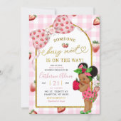 Pink Coquette Gingham Strawberry Sweet Baby Shower Kaart (Voorkant)