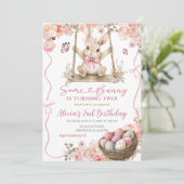 Pink Coquette Girl Easter Bunny Birthday Kaart (Staand voorkant)