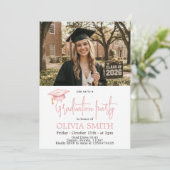 Pink Coquette Graduation Photo Invitation Kaart (Staand voorkant)