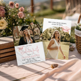 Pink Coquette Graduation Photo Invitation Kaart