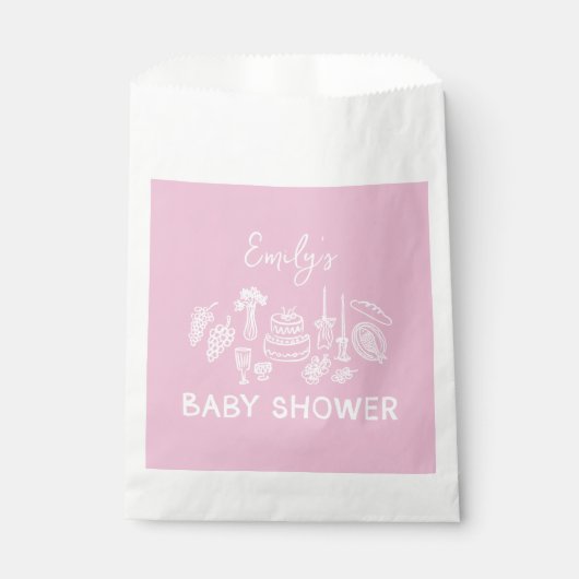 Pink coquette modern hand drawn baby shower bedankzakje (Voorkant)