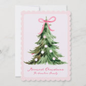 Pink Coquette Ornate Rococo Bow Christmas tree Feestdagenkaart (Voorkant)