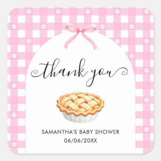 Pink Coquette Pie Baby Shower Thank You Vierkante Sticker (Voorkant)