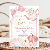 Pink Coquette Pumpkin Tea For Two Second Birthday Kaart