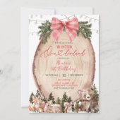 Pink Coquette Rustic Winter Forest 1st Birthday  Kaart (Voorkant)