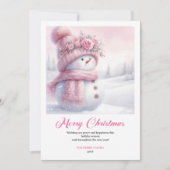Pink coquette snowman kids card editable instant feestdagenkaart (Voorkant)