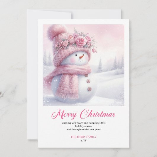 Pink coquette snowman kids card editable instant feestdagenkaart (Voorkant)