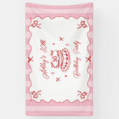 Pink Coquette Striped Vintage Hand Drawn Birthday Spandoek (Verticaal)