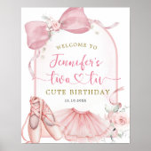 Pink Coquette Two-tu Cute Ballerina Birthday Poster (Voorkant)