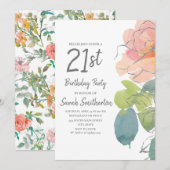 Pink Coral Boho Waterverf Floral 21e verjaardag Kaart (Voorkant / Achterkant)