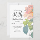 Pink Coral Boho Waterverf Floral 40e verjaardag Kaart (Voorkant)