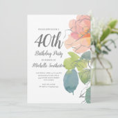 Pink Coral Boho Waterverf Floral 40e verjaardag Kaart (Staand voorkant)