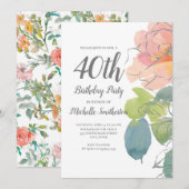Pink Coral Boho Waterverf Floral 40e verjaardag Kaart (Voorkant / Achterkant)