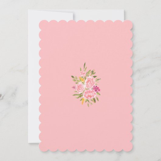 Pink Coral Floral and Gold Wedding Invitation Kaart (Achterkant)