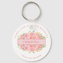 Pink Coral Floral Bridal Party Sleutelhanger