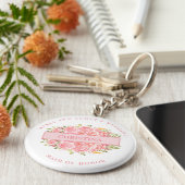 Pink Coral Floral Bridal Party Sleutelhanger (Zijkant)