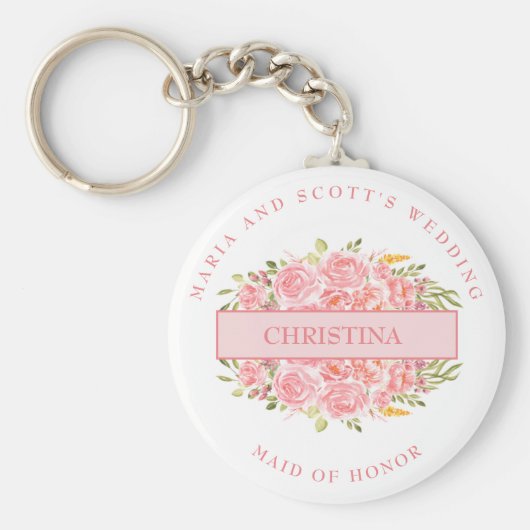 Pink Coral Floral Bridal Party Sleutelhanger (Voorkant)