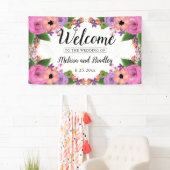 Pink Coral Paars Summer Floral Weddenschap Welkom Spandoek (Insitu)