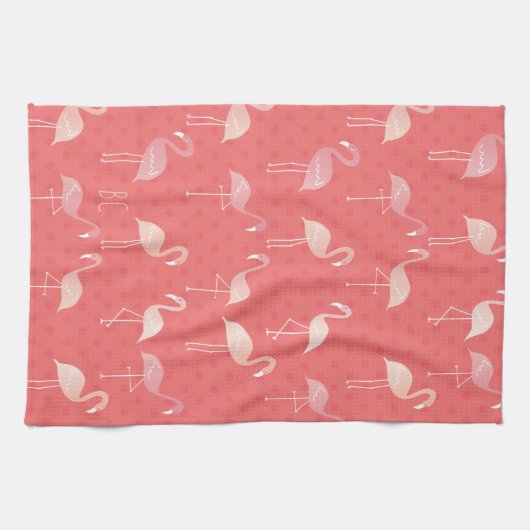 Pink Coral Red Flamingo Pattern Personalized Theedoek (Horizontaal)