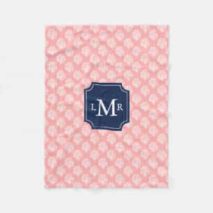 Pink Coral Reef Pattern en Blue Monogram Fleece Deken