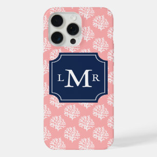 Pink Coral Reef Pattern en Monogram iPhone 15 Pro Max Hoesje