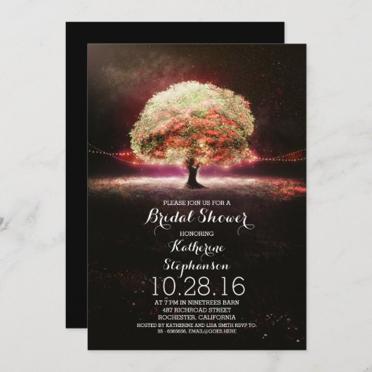 Pink Coral String Lights Tree vrijgezellenfeest Ui Kaart (Voorkant / Achterkant)