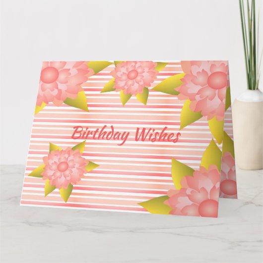 Pink Coral Stripe and Floral Kaart (Voorkant)