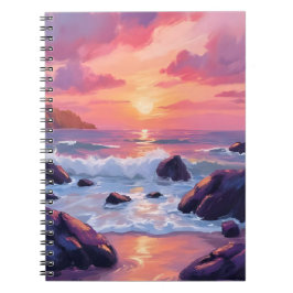 Pink Coral Sunset | Ocean Waves Watercolor Notitieboek
