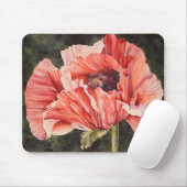 Pink Corn Poppy Botanical Floral Computer Mousepad Muismat (Met muis)