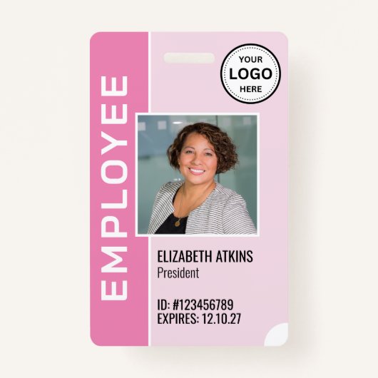 Pink Corporate Logo Medewerker Fotobadge Badge (Voorkant)