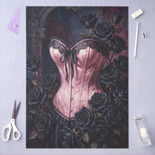 Pink Corset Black Roses Decoupage Tissuepapier (Craft)