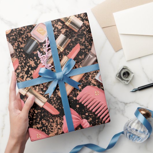 Pink Cosmetics Pattern Glitter Cadeaupapier (Geschenken)