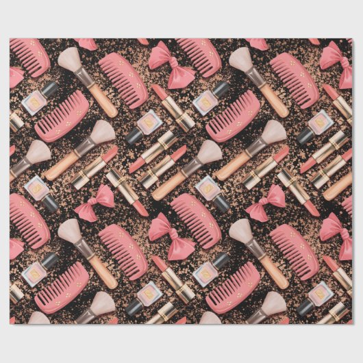 Pink Cosmetics Pattern Glitter Cadeaupapier (Vlak)