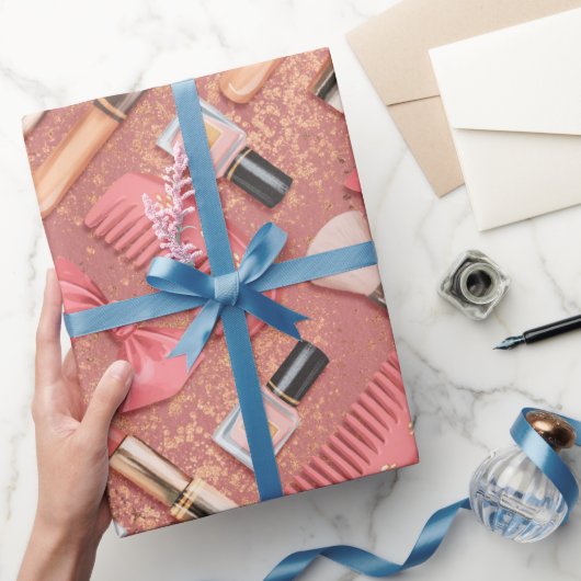 Pink Cosmetics Pattern Glitter Cadeaupapier (Geschenken)