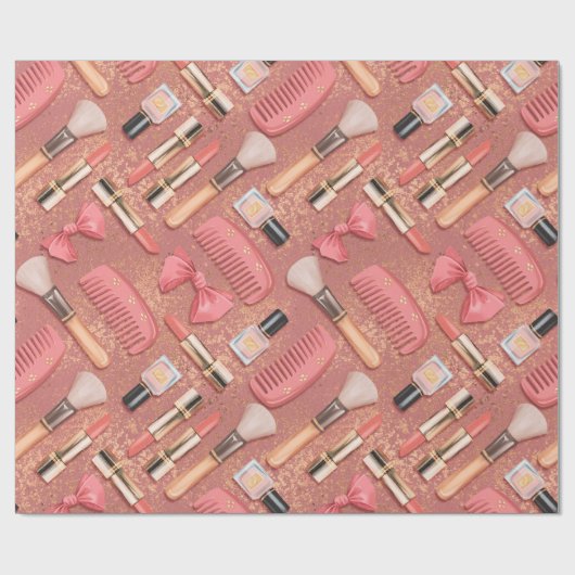 Pink Cosmetics Pattern Glitter  Cadeaupapier (Vlak)