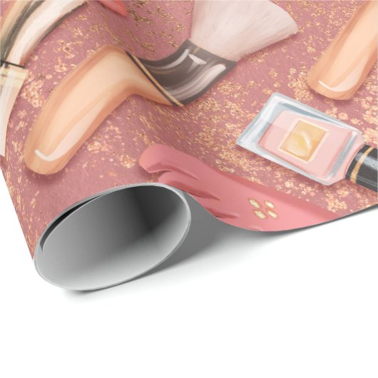 Pink Cosmetics Pattern Glitter  Cadeaupapier (Rol Hoek)