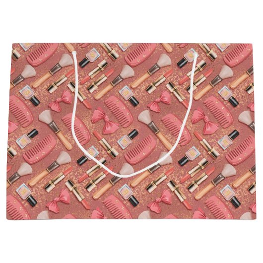 Pink Cosmetics Pattern Glitter  Groot Cadeauzakje (Voorkant)