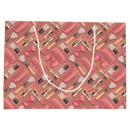 Pink Cosmetics Pattern Glitter  Groot Cadeauzakje (Achterkant)